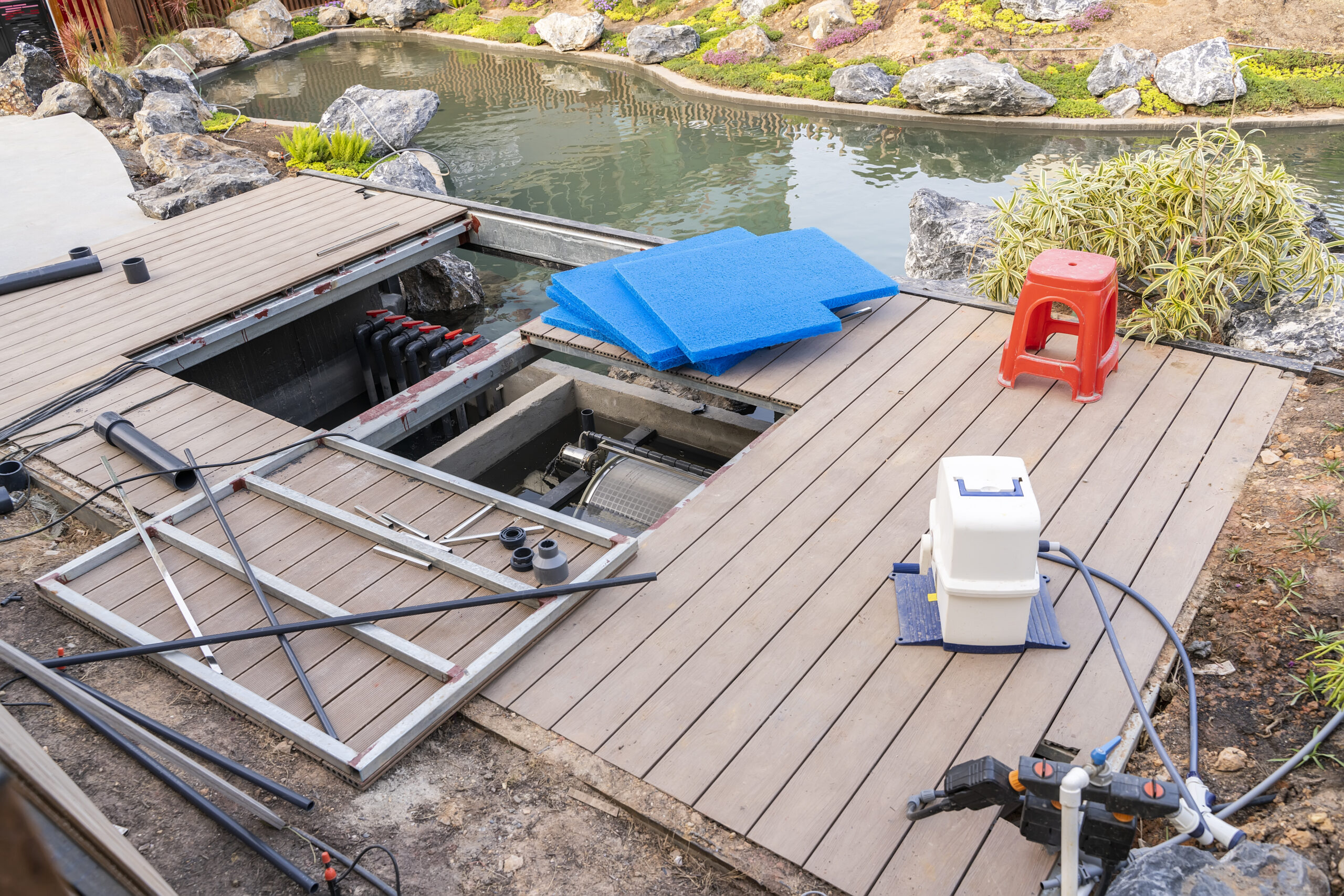 Pond Filter System for keeping,providing a means to remove harmful substances and improve overall water quality.